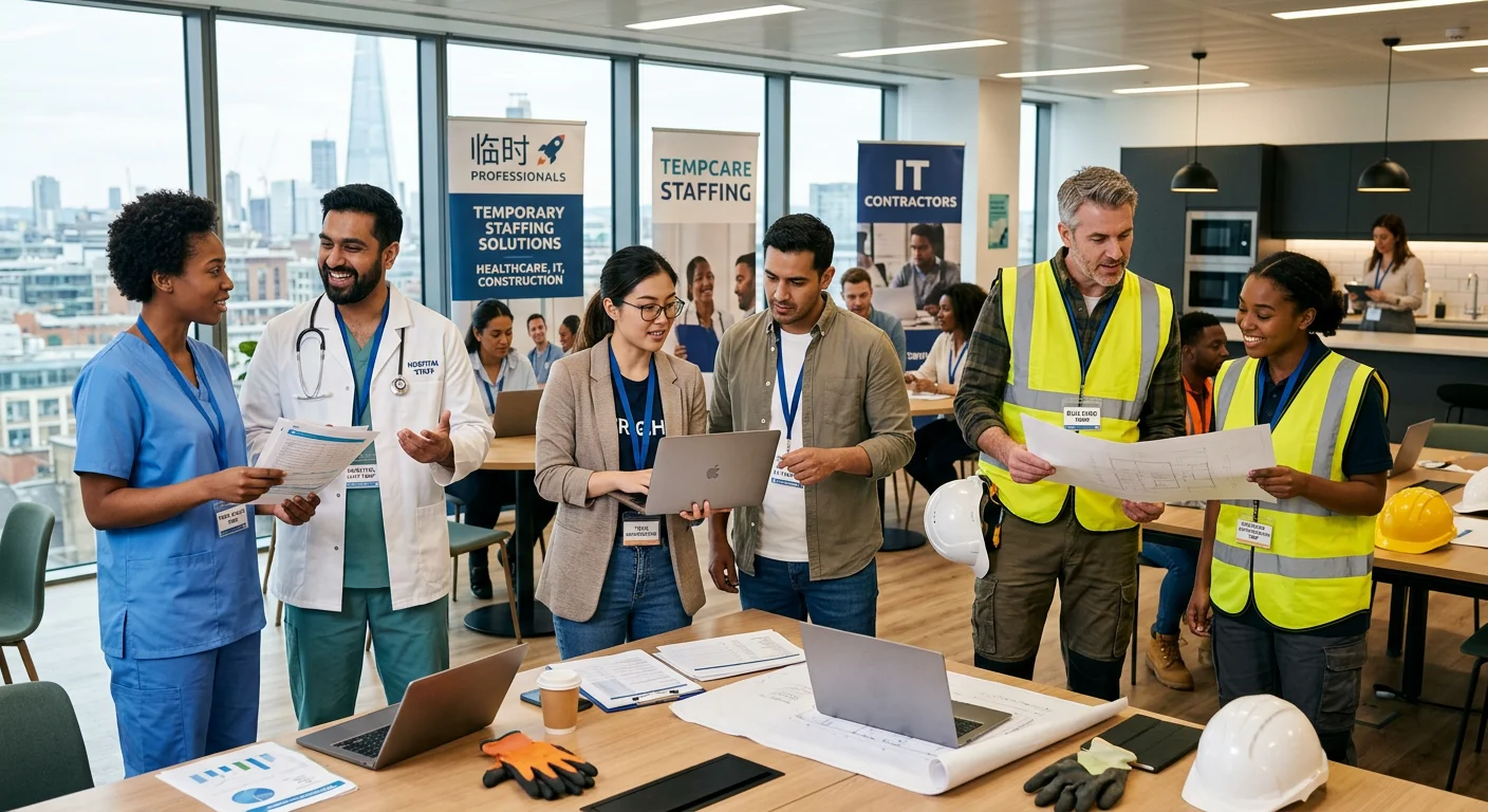 Diverse group of temporary professionals in different industries - healthcare, IT, construction